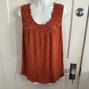 Maurices Smocked Scoop Neck Tank Top - Rust Orange